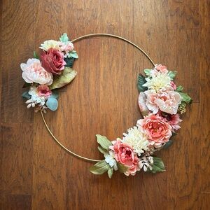 Handmade Floral Hoop Wreath Pink & Cream Flowers - 19 IN (3 of 3)